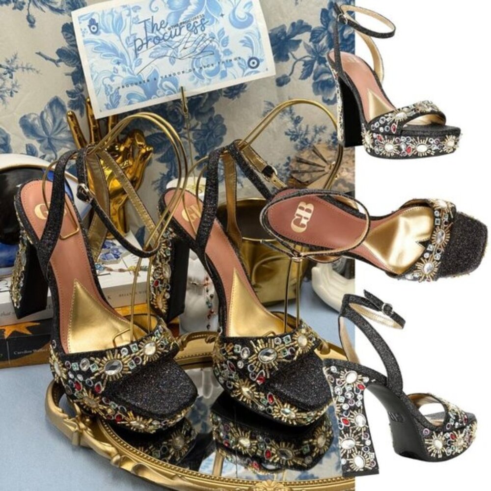 🆕 GB GIANNI BINI 🧿 NWOB Enchant-Ment Bead Embellished Platform Sandals, Sz 7.5
